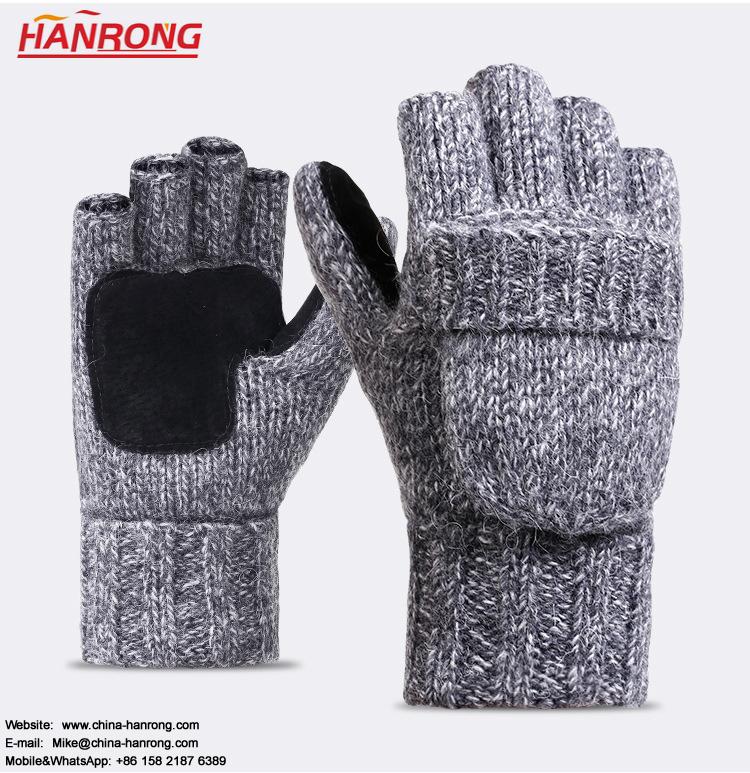 Wholesale New Keep Warm Flap Half-finger Gloves Pure Color Knitted Cashmere Gloves