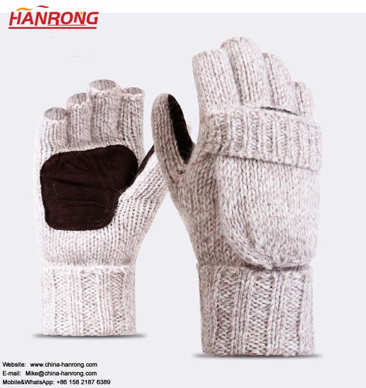 Wholesale New Keep Warm Flap Half-finger Gloves Pure Color Knitted Cashmere Gloves