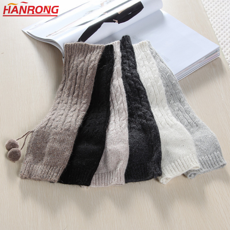 New Women Keep Warm Lengthen Half-finger Gloves Pure Color Knitted Gloves Wholesale