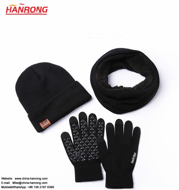 Women Men Keep Warm Woolen Yarn Scarf Hat Gloves Three Pieces Gift Set Wholesale
