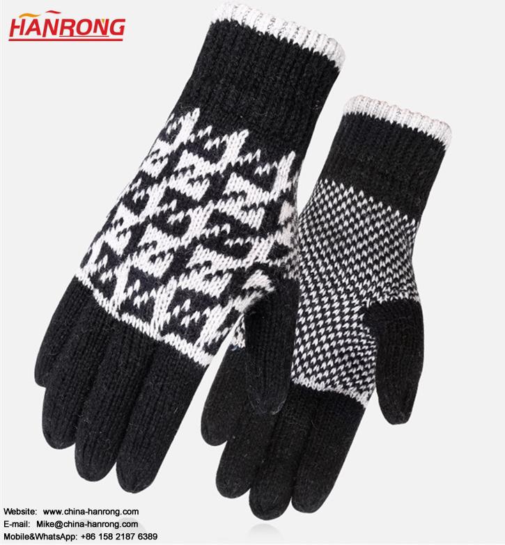 Fashion Knitted Keep Warm Gloves Double Thickening Embossing Wool Knitting Gloves