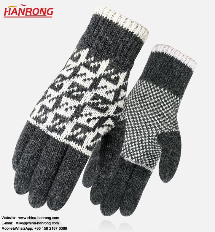 Fashion Knitted Keep Warm Gloves Double Thickening Embossing Wool Knitting Gloves
